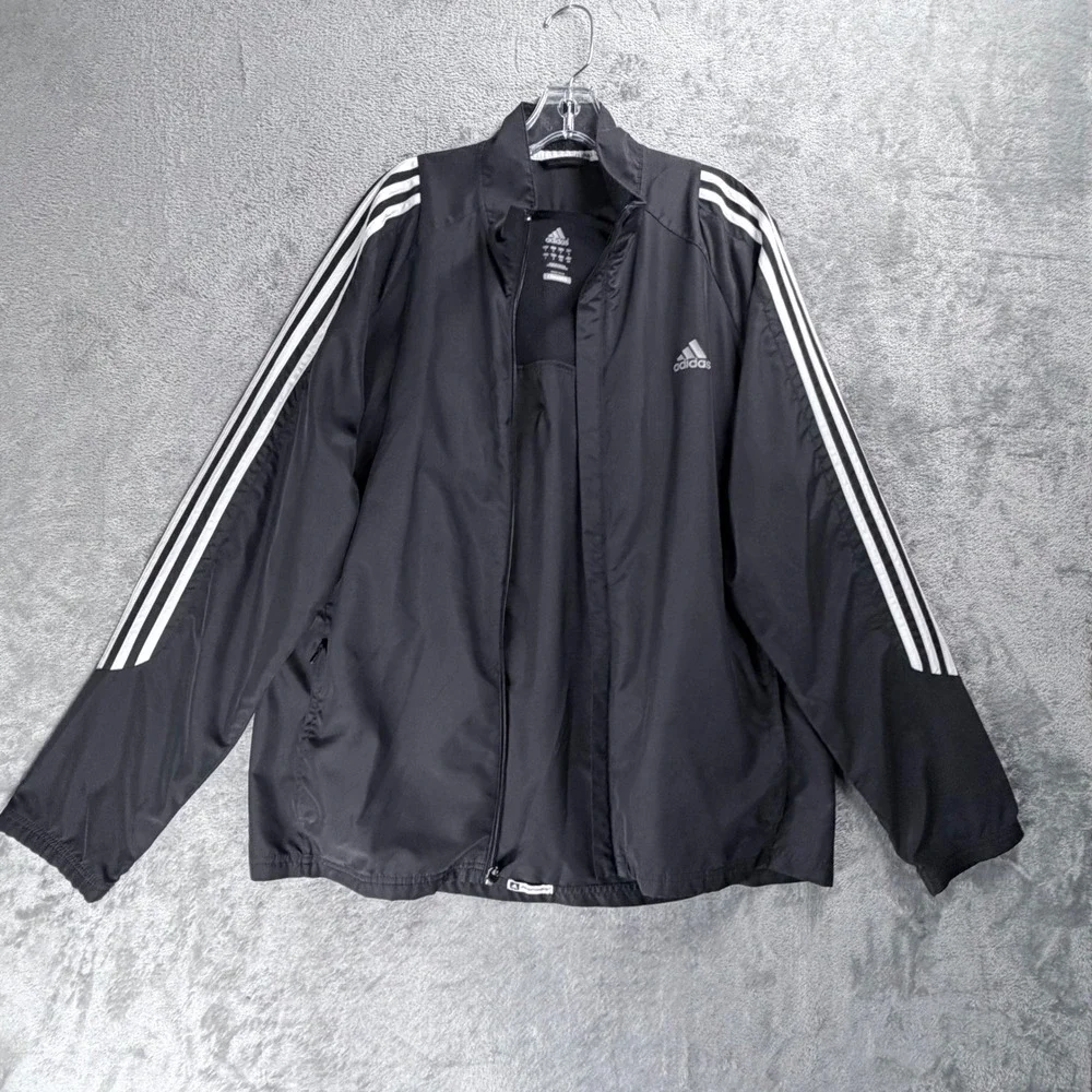 Adidas Response Windbreaker Jacket Mens Large Black Climaproof 3-Stripe Full Zip